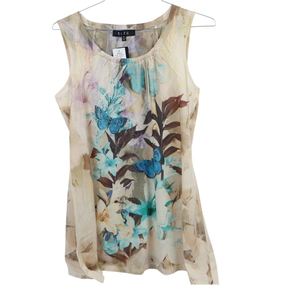 Women's Whimsical Butterfly Floral‎ Rhinestone Fairycore Romantic Tank NWT Med